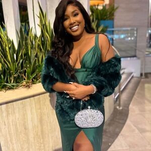 Emerald Green Prom Dress & Faux Fur